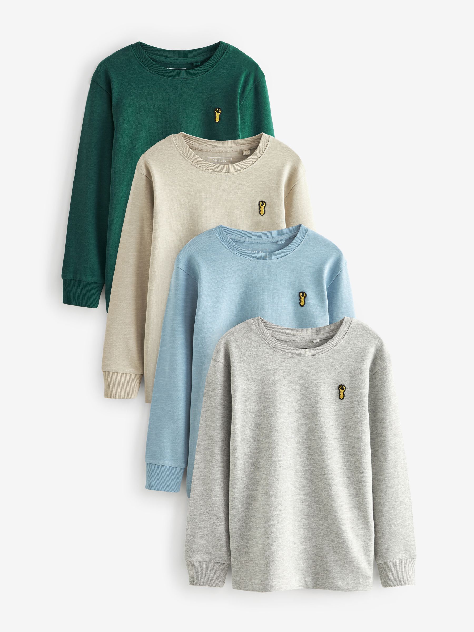 Blauw/Groen/Grijs/Kiezelkleurig - Verpakking van 4 zachte T-shirts met lange mouwen (3-16jr)