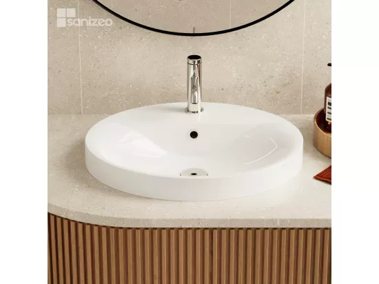 Vasque à encastrer LEIF - 75% Minéral Blanc Brillant Ovale 55*45*H13,2cm - LAVABERG