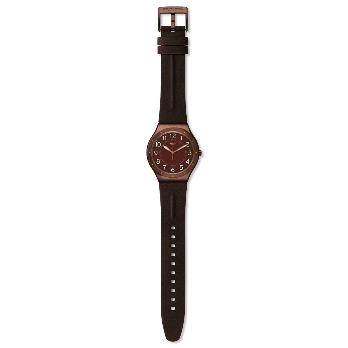 Montre Swatch homme acier brun cuir brun