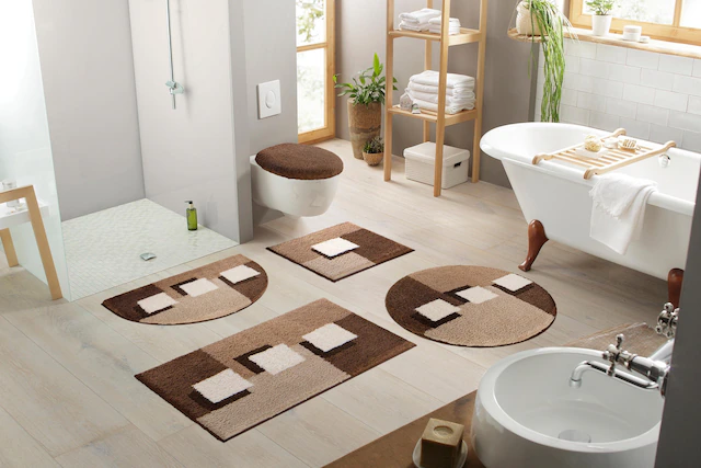 my home Badematte »Ada, Badvorleger, Badezimmer Teppich« Höhe 21 mm rutschhemmend beschichtet fussbodenheizungsgeeignet | schnell trocknend | strapazierfähig Badteppich, Badematten auch als 3 teiliges Set erhältlich