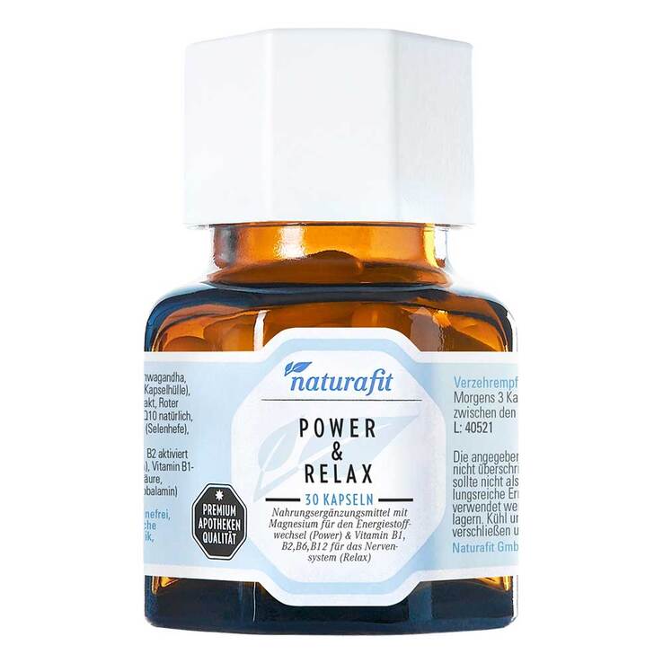 Naturafit Power & Relax Ashwagandha Rhodiola OPC Q10 BVitamin Magnesium Kps., 30 St