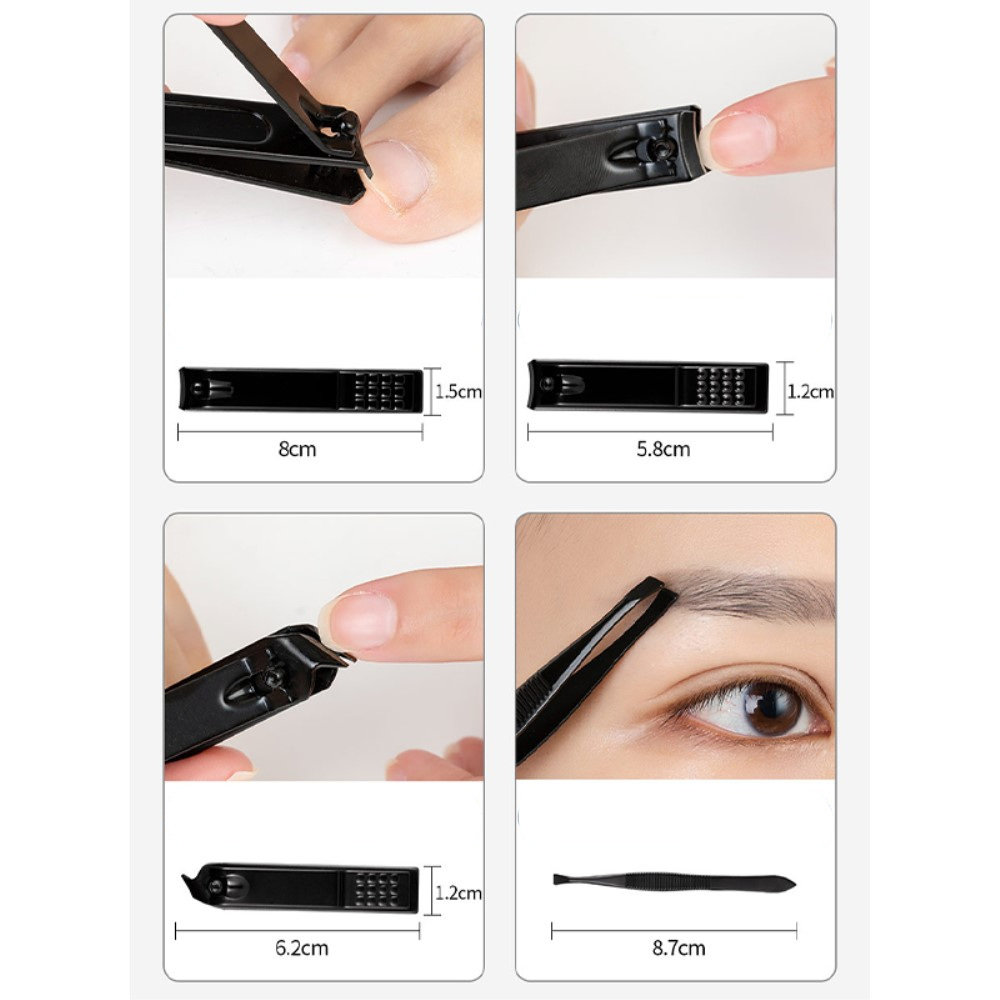 (19-tlg. Set) Pediküre Maniküre Finger Fuss Nagel Pflege-Set inkl. Leder Reise Etui - Schwarz