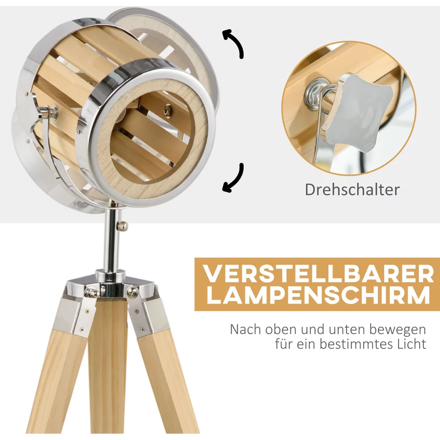 HOMCOM Tischlampe mit E14 Sockel natur