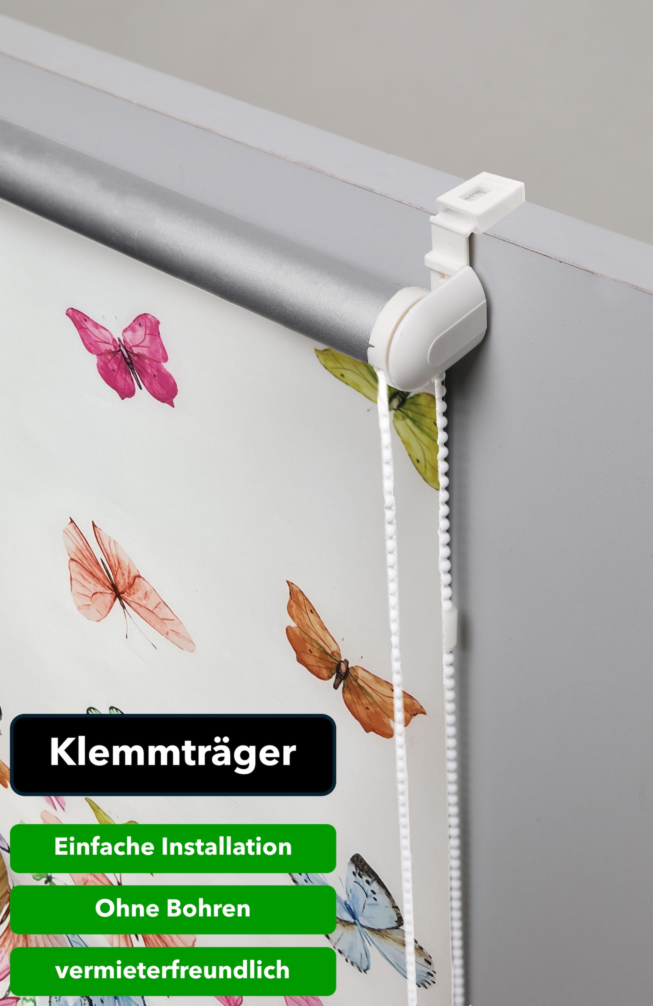 Home affaire Seitenzugrollo »Butterfly« verdunkelnd energiesparend ohne Bohren freihängend Hitzeschutz, Schmetterlinge, bunt, bedruckt, Klemmträger