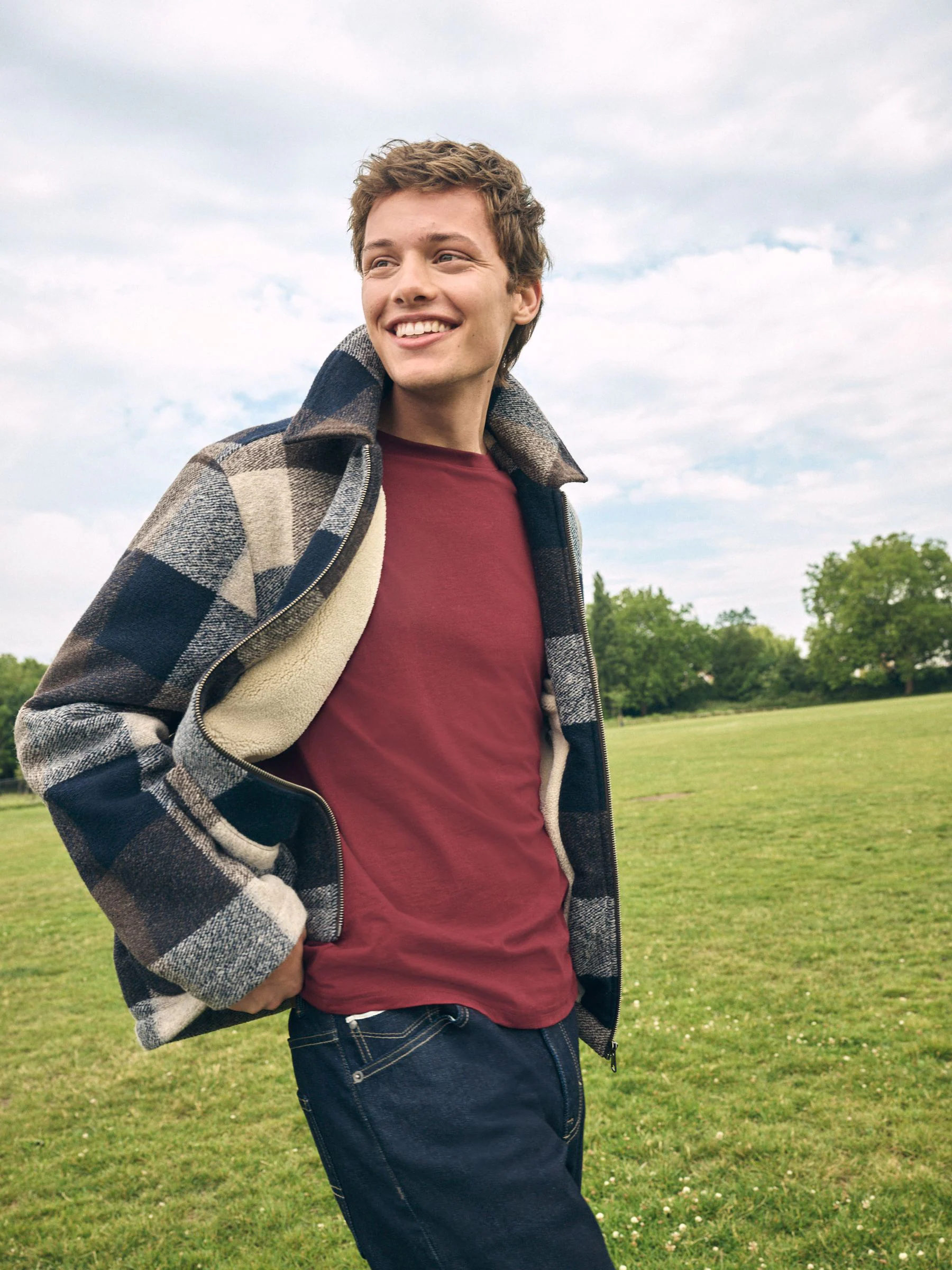 Bruin/donkerblauw - Shacket met borgvoering en wol
