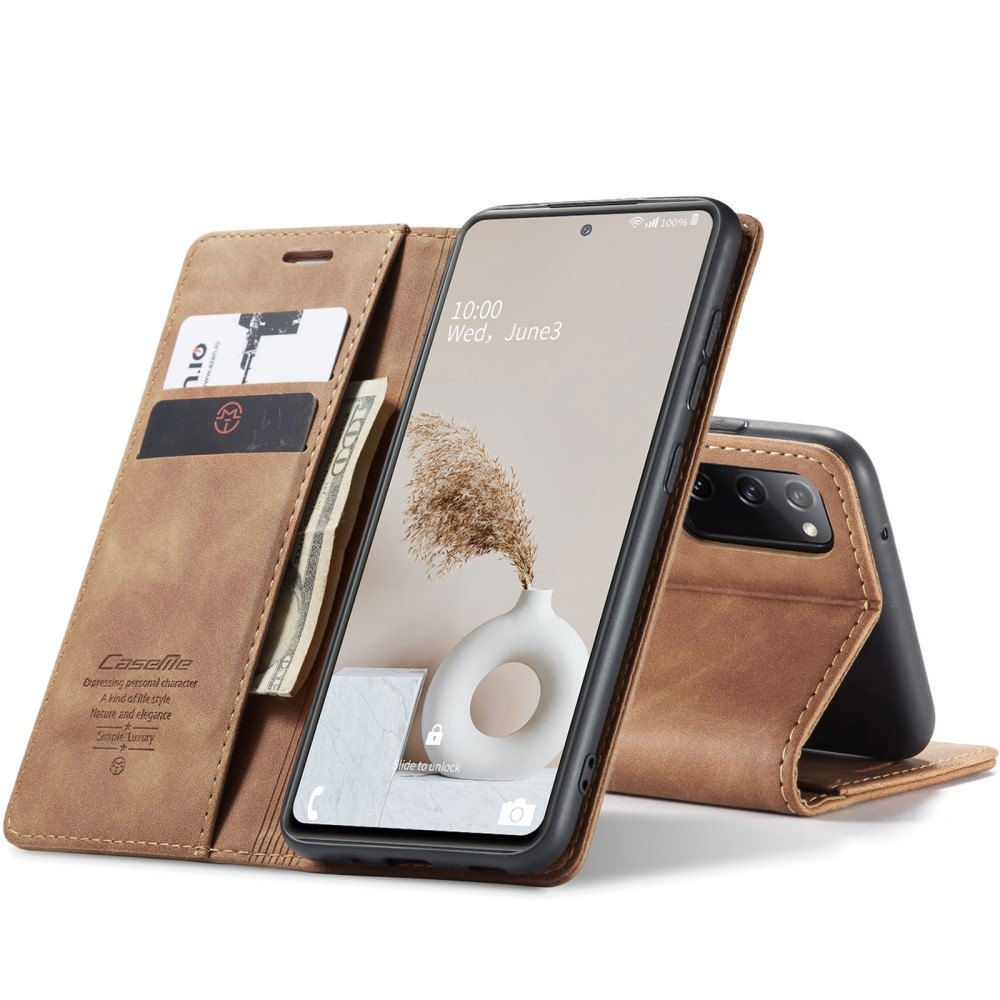 Samsung Galaxy S20 FE / S20 FE 5G Leder Tasche Flip Wallet Etui mit Kartenfächern - Hellbraun