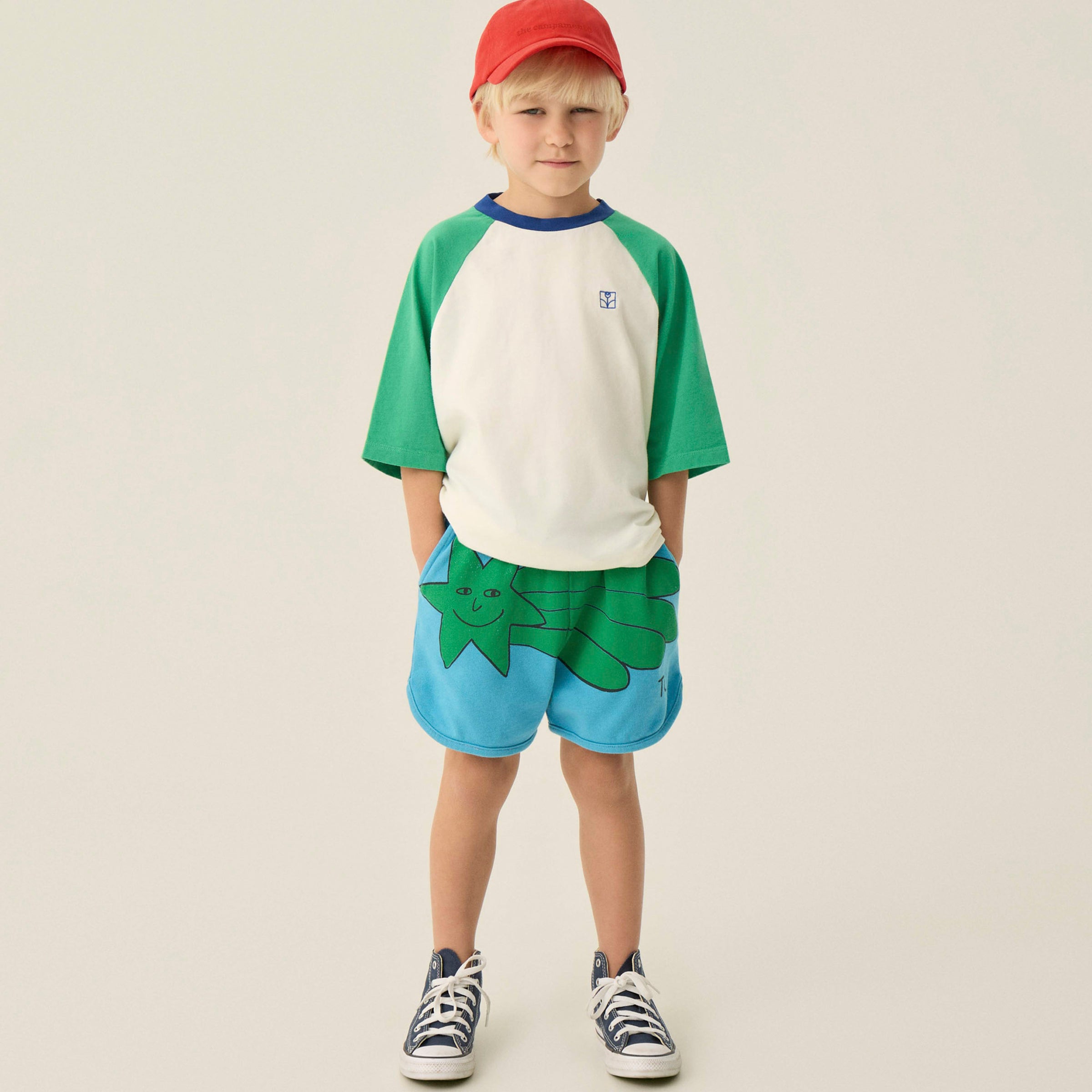 T-Shirt Color Block Green Ecru