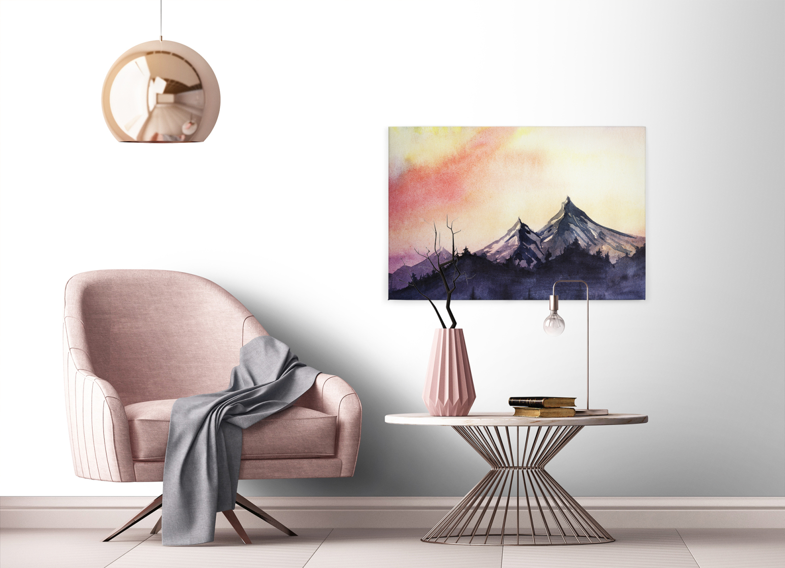 Leinwandbild BERGE - gelb-rot - 90x60 cm
