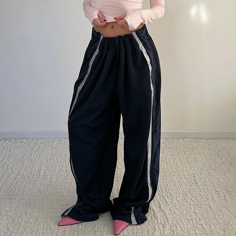 Honet - Lage taille kleurblok losse wijde joggingbroek