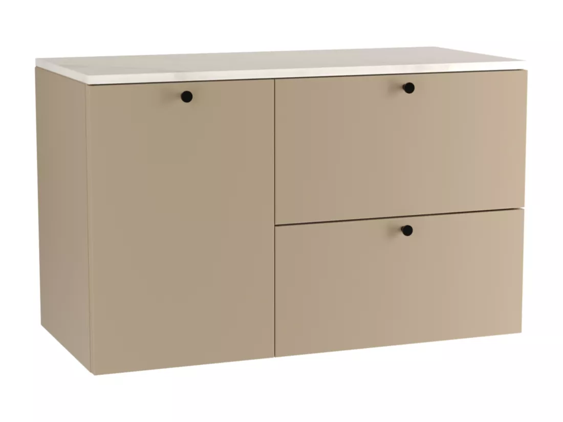 Meuble lavabo WENA, fronts lisses, avec panier à linge, Beti, 100x60x47 cm, Cappuccino/Marbre Bianco