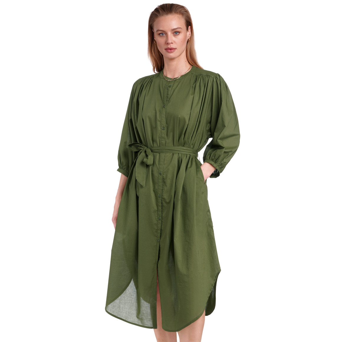 Jonas Nielsen Damen Blusenkleid mit Ballonärmeln oliv