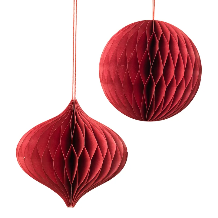 Broste Copenhagen - Christmas Mix Deko-Anhänger, Ø 13 x H 13 cm, pompeian red (2er-Set)