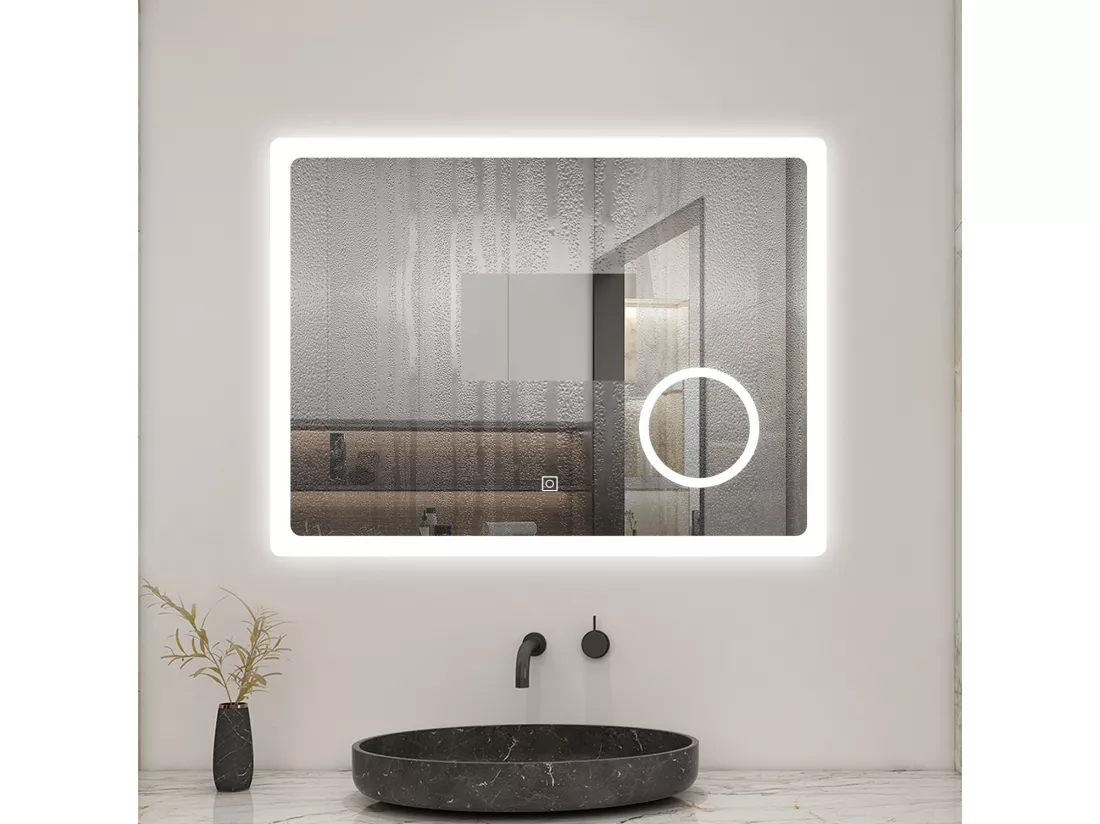 AICA LED Miroir lumineux loupe + tricolore + 3 couleurs + dimmable + anti-buée 100x60cm salle de bain mémoire,tactile