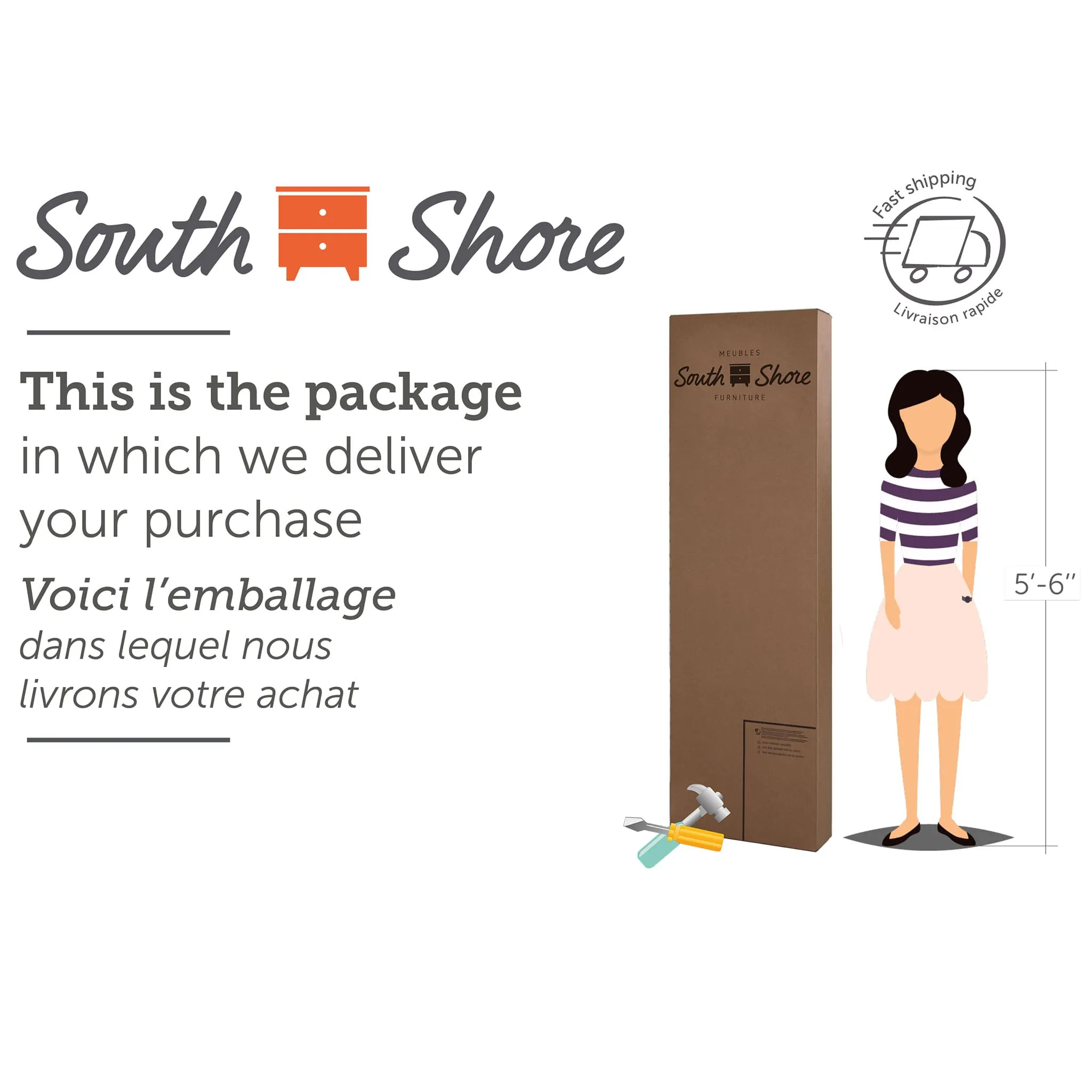 South Shore Bureau double 6 Tiroirs - Munich Blanc et Orme Naturel