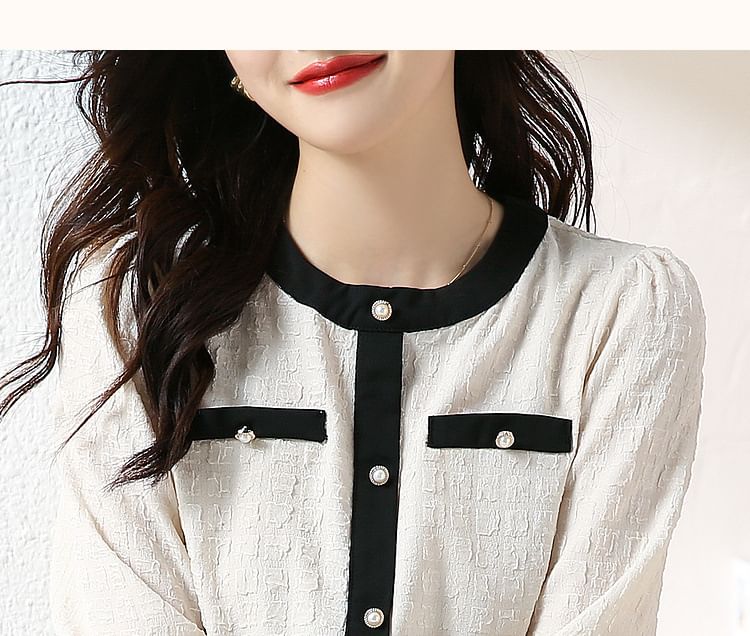 Daybreak - Blouse met ronde hals en contrasterende bies