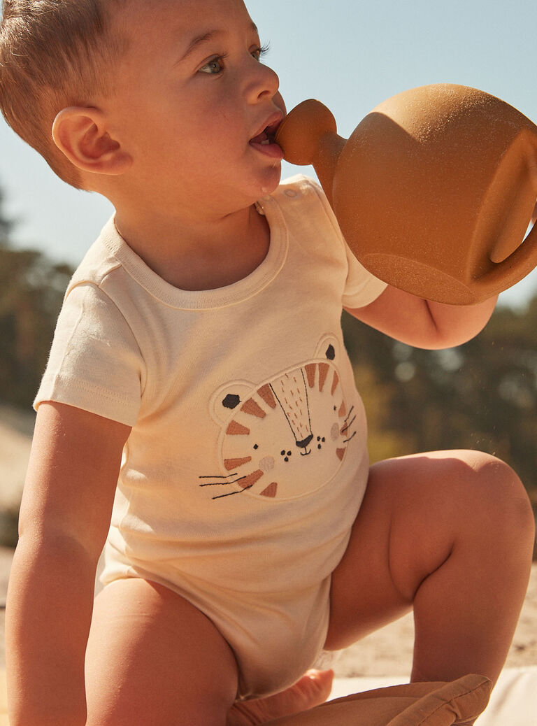 Body beige à motif tigre brodé