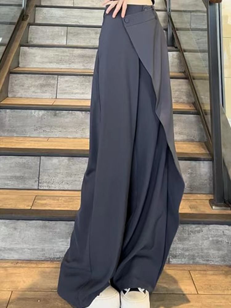 Trendjane - High Rise Plain Asymmetrische Pantalon met Wijde Pijpen