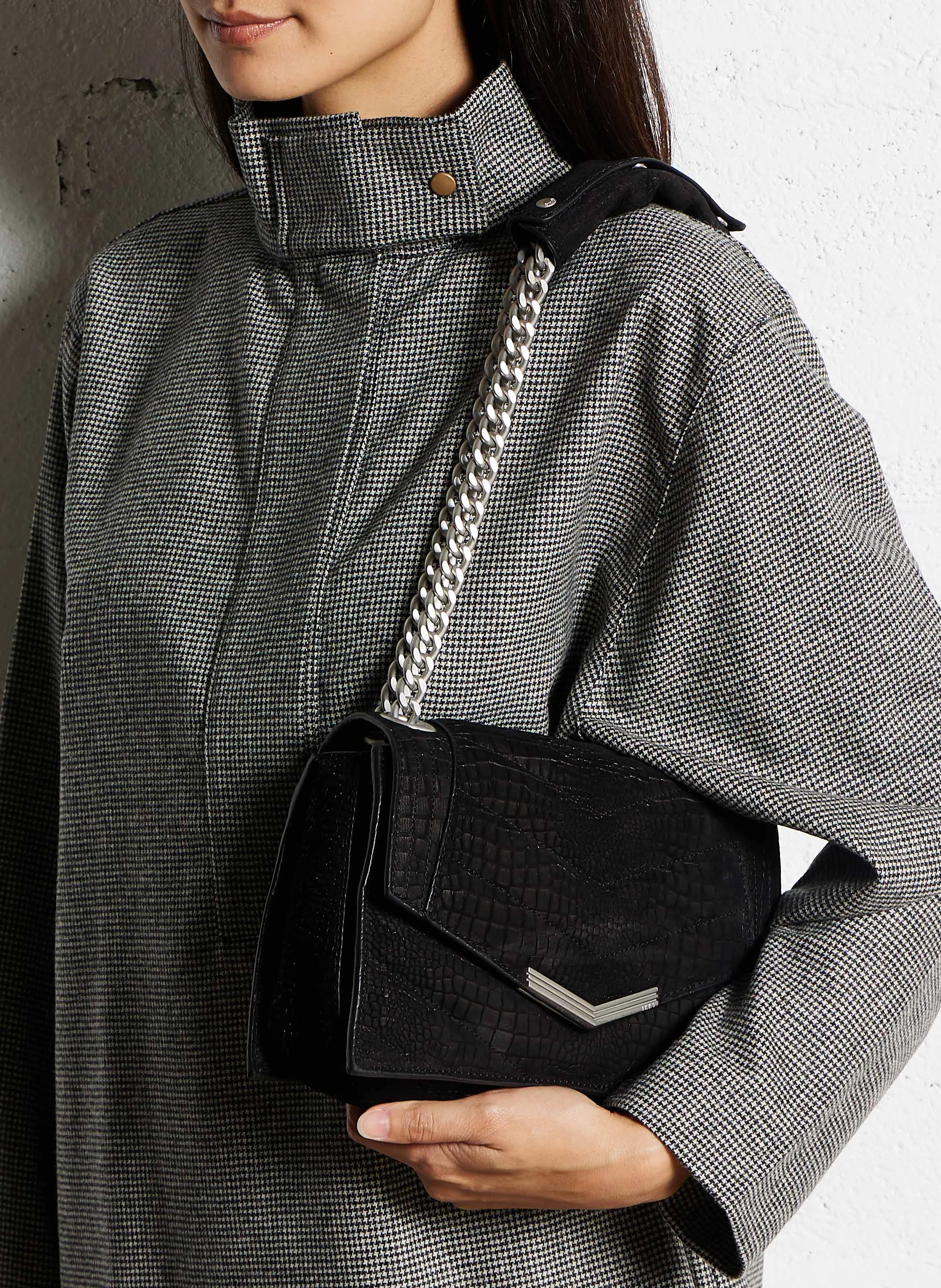 THE ONE - Sac bandoulière en cuir embossé croco | Noir