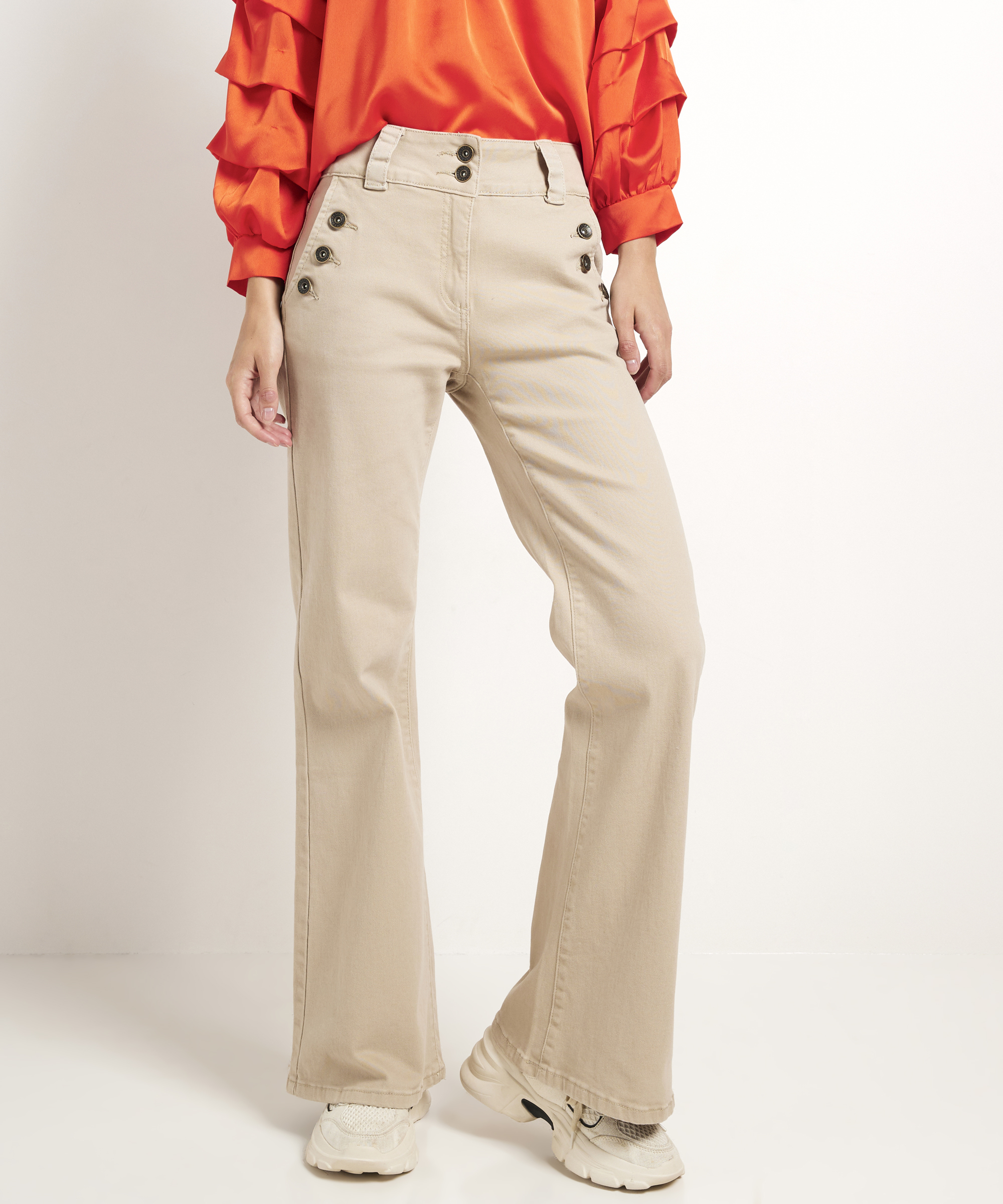 wide flared fit broek stretch twill