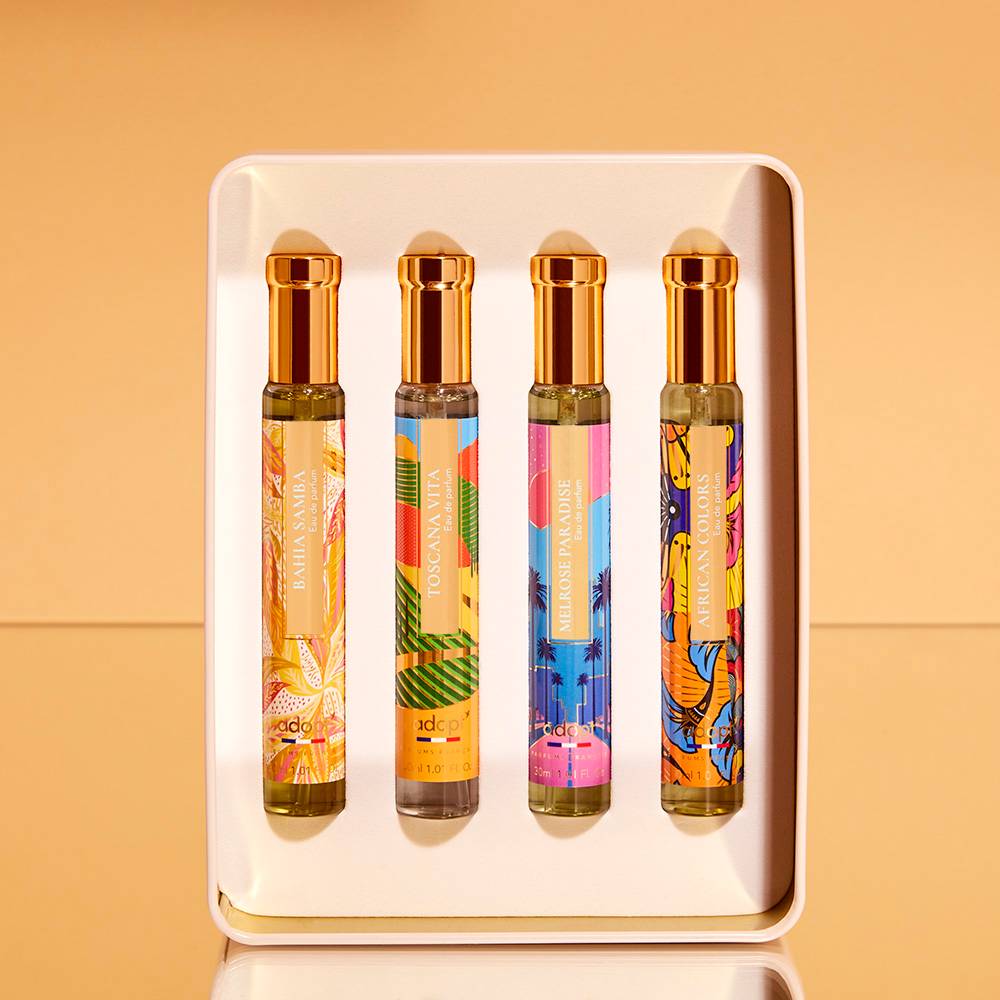 Les Voyages Coffret 4 eaux de parfums Melrose Paradise 30 ml + African colors 30 ml + Toscana Vita 30 ml + Bahia Samba 30 ml