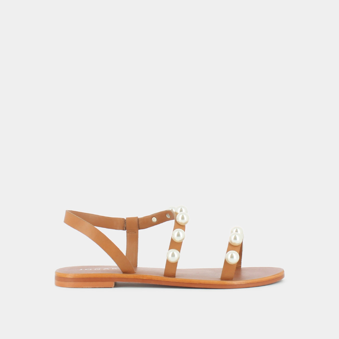 Sandales à perles  en cuir camel