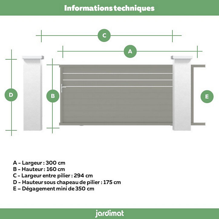 Portail Jardimat coulissant aluminium Alpes Trio gris quartz - 300 x h.160 cm
