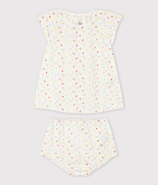 Robe manches courtes fruitée avec bloomer bébé fille en tubique chaine et trame en coton biologique