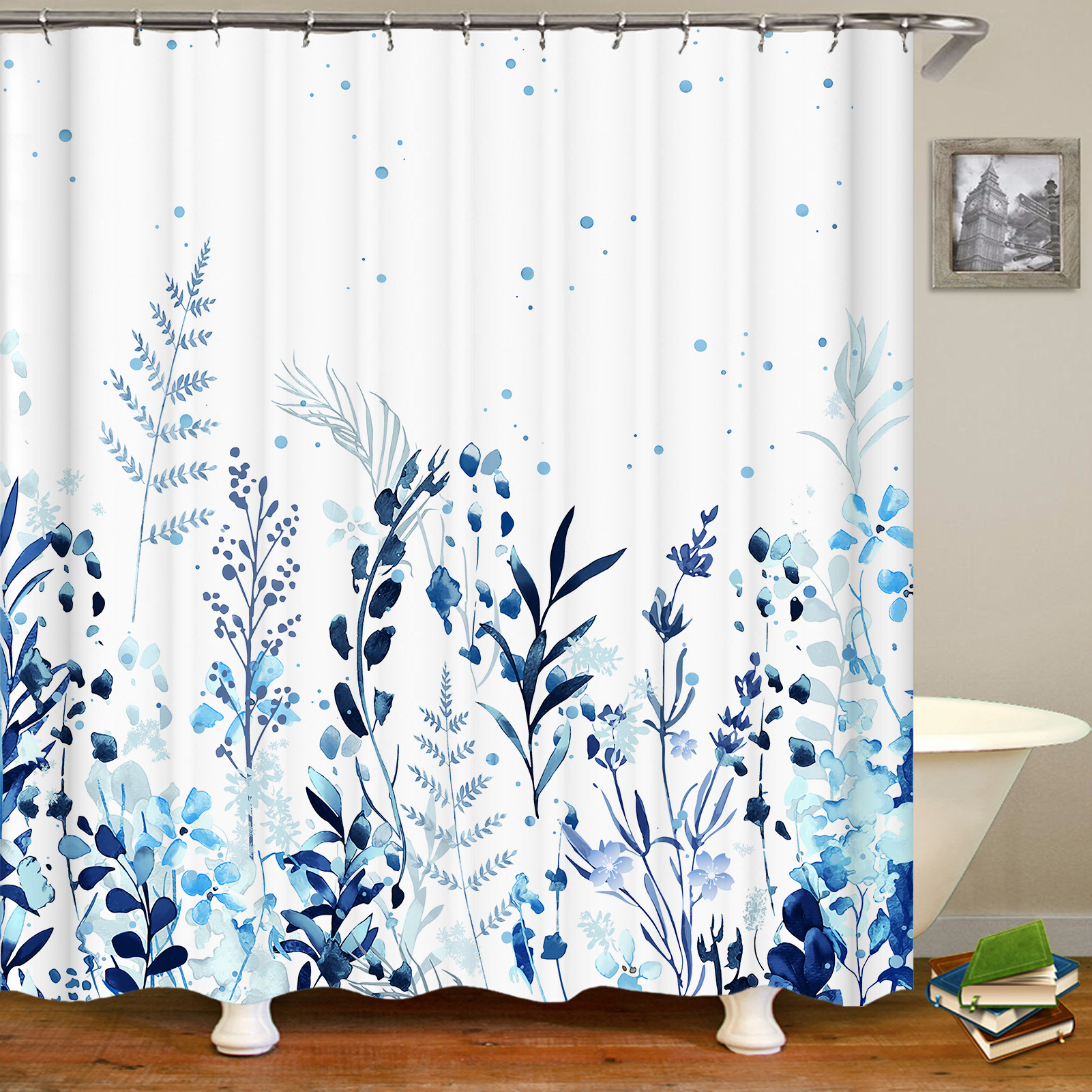 (180x180cm) Anti-Schimmel Duschvorhang EVA-Material inkl. 12 Duschstangen Ringe - Blumen