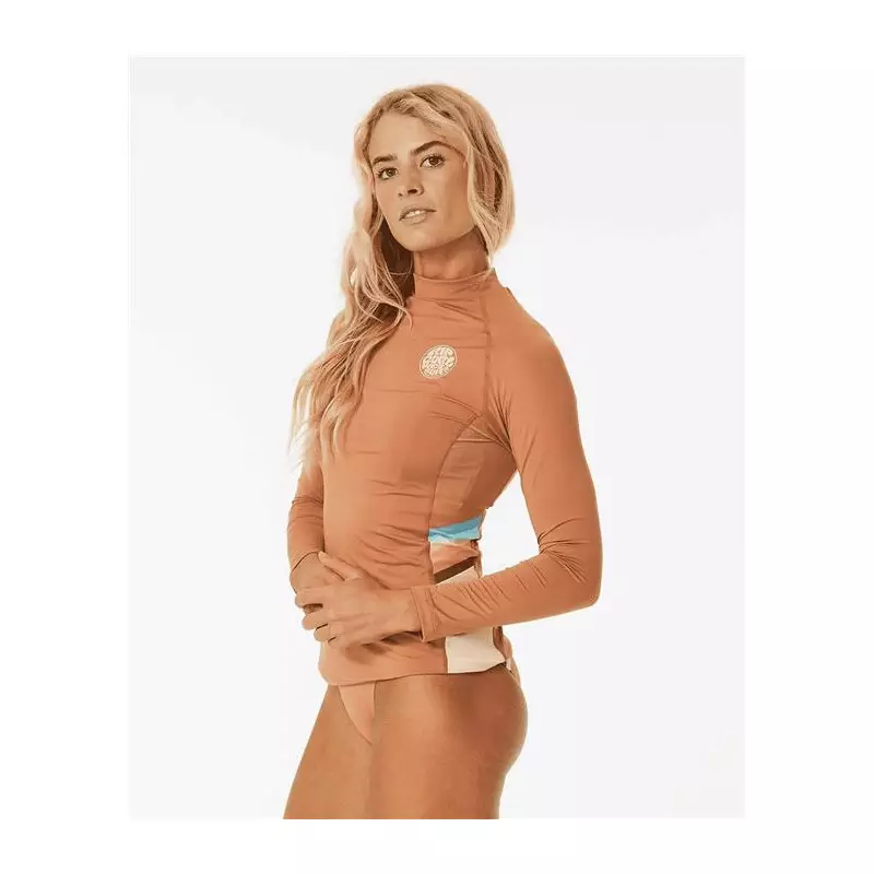 Lycra femme RIPCURL Sunrise Stripe Upf Ls Rash Gua Brown S