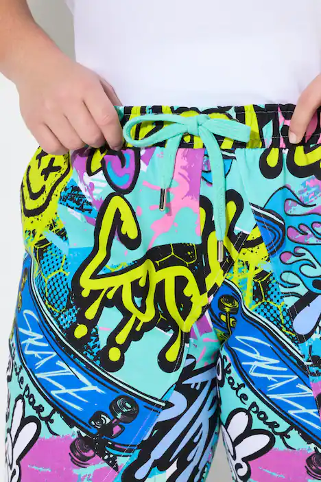 Jogginghose, Loose Fit, Sweat mit Comic-Print, smaragd