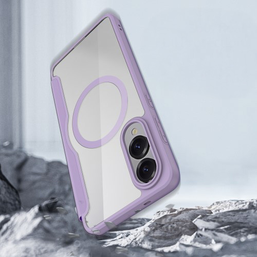 Samsung Galaxy S25 Edge Hybrid Leder Tasche   Kunststoff Rückseite - Lila / Transparent