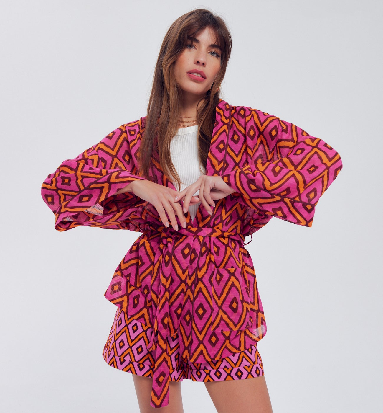 Veste kimono motif DIMB - Imprimé multicolore