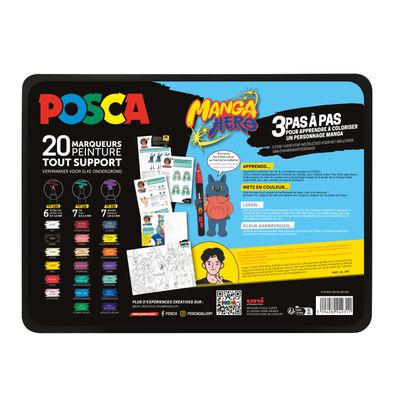 Posca - Malette en métal de 20 marqueurs - Manga - couleurs assorties
