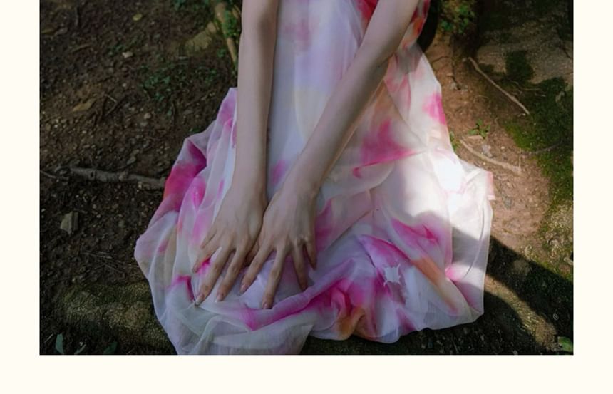 12th Tone - Halter Tie Dye Bloemenaccent Maxi A-lijn Zomerjurk