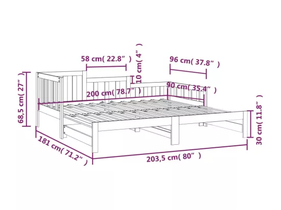 Lit coulissant sans matelas noir 2x(90x200) cm