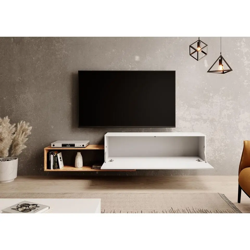 Meubella - TV-Meubel Valdix - Wit - Eiken - 210 cm