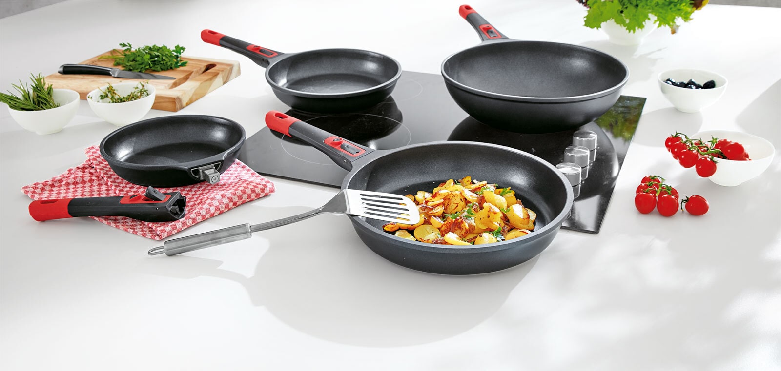 bongusto Wokpfanne mit Abnehmbarem Griff 30 cm schwarz/ rot