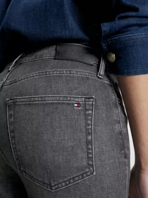 Calça jeans reta slim de cintura alta Rome