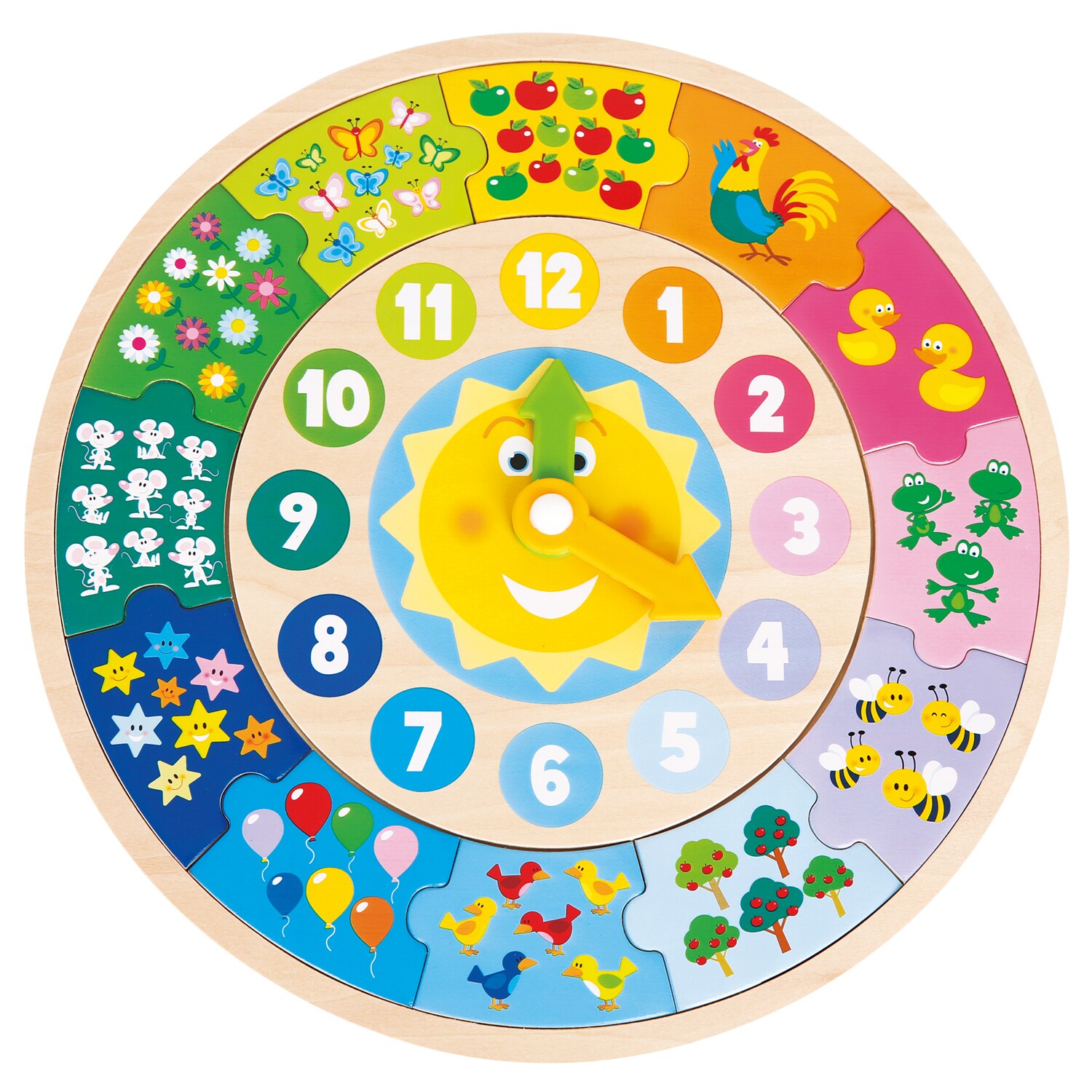 Lernspieluhr als Puzzle mitSonne Lernspielzeug für Kinder aus Holz