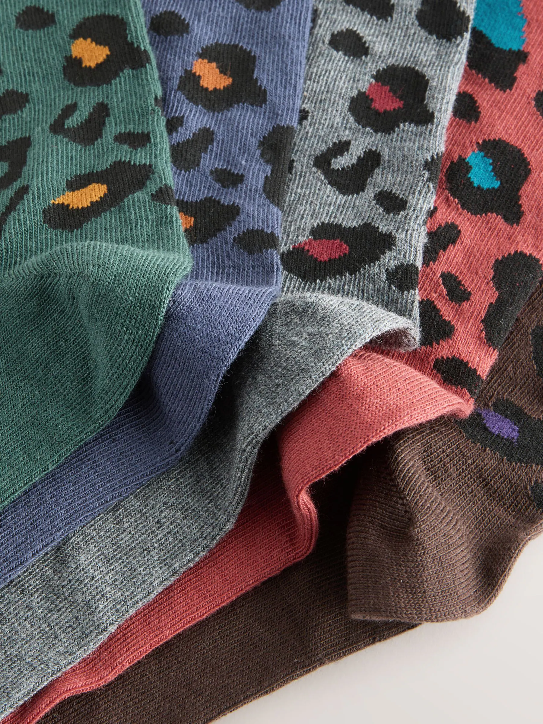 Blauw/groen/grijs met dierenprint - Set van 5 sokken met patroon