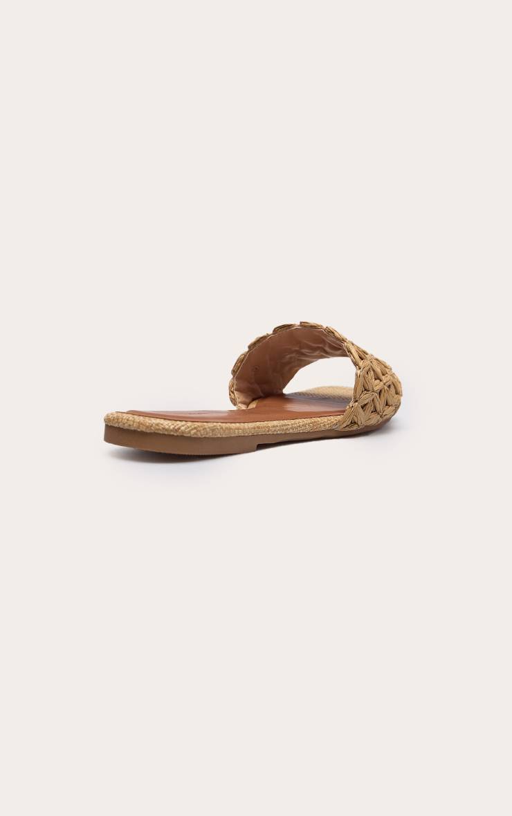 Naturel Sandales Mules Plates En Raphia