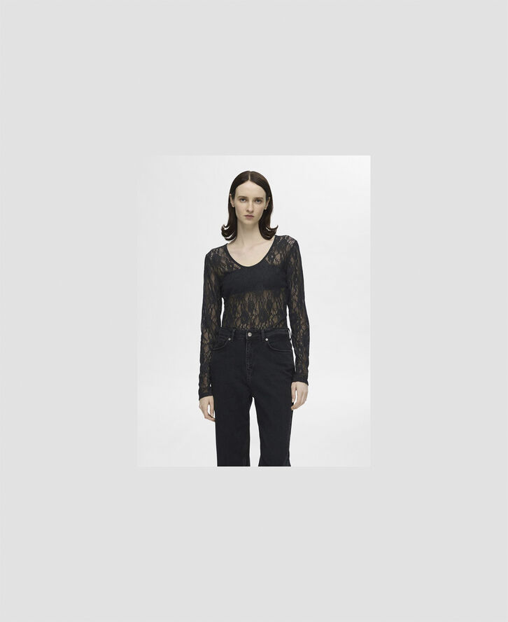 Selected Femme SLFARIA LS LACE BODY Sort