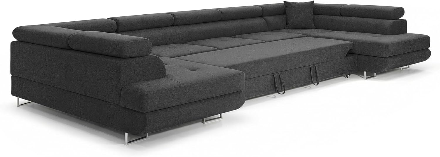 Ecksofa mit Schlaffunktion BIG PASTI U-Form, Sofa Couch mit Bettkasten, 3-Sitzer Eckcouch, Schlafsofa für Wohnzimmer, Big Sofa Couch mit Schlaffunktion (Pet Friendly Edition Anthrazitgrau)