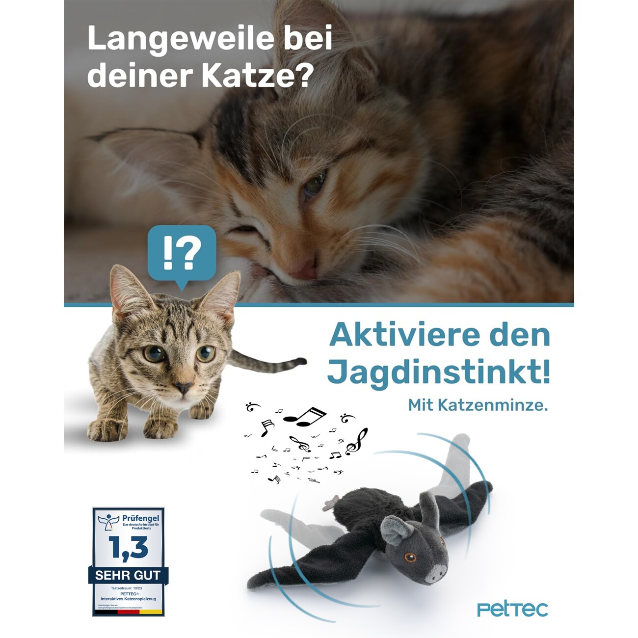 PetTec interaktives Plüschtier für Katzen - Fledermaus