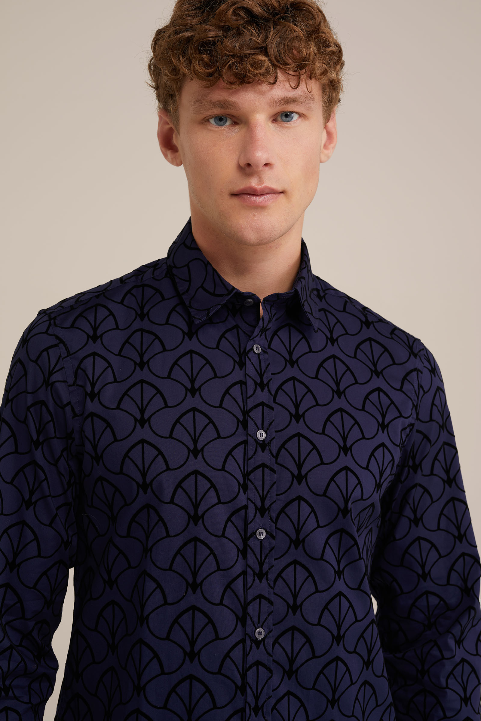 overhemd met velvet dessin WE Fashion Donkerblauw