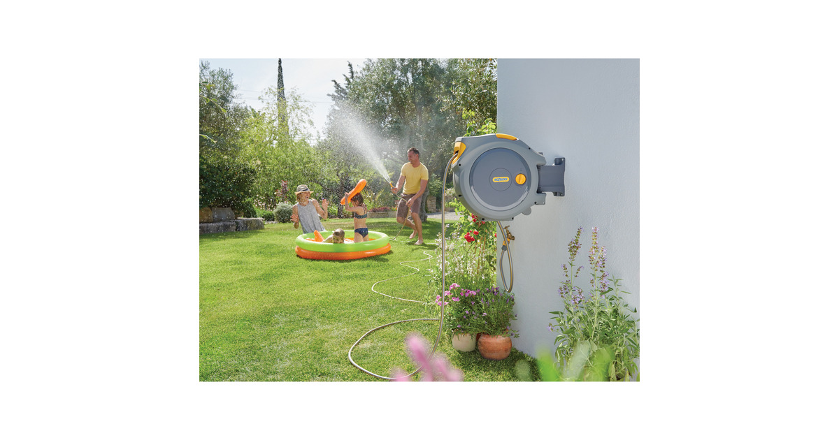 HozelockAuto Reel Wandslangbox 25 meter + Superhoze 7.5 meter slanghaspel  (Grijs/geel)