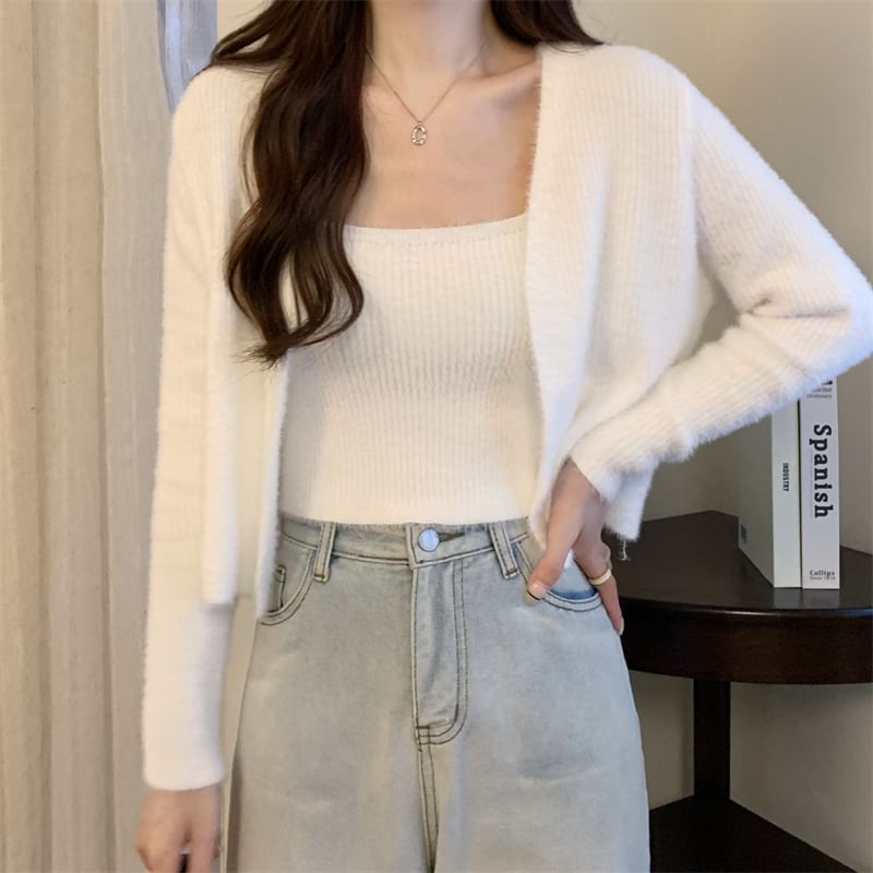 Ukiyo - Set: Effen gebreide camisole top + vest