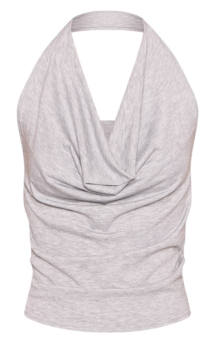Gris Chiné Top Col Bénitier Dos Nu Avec Attache Licou