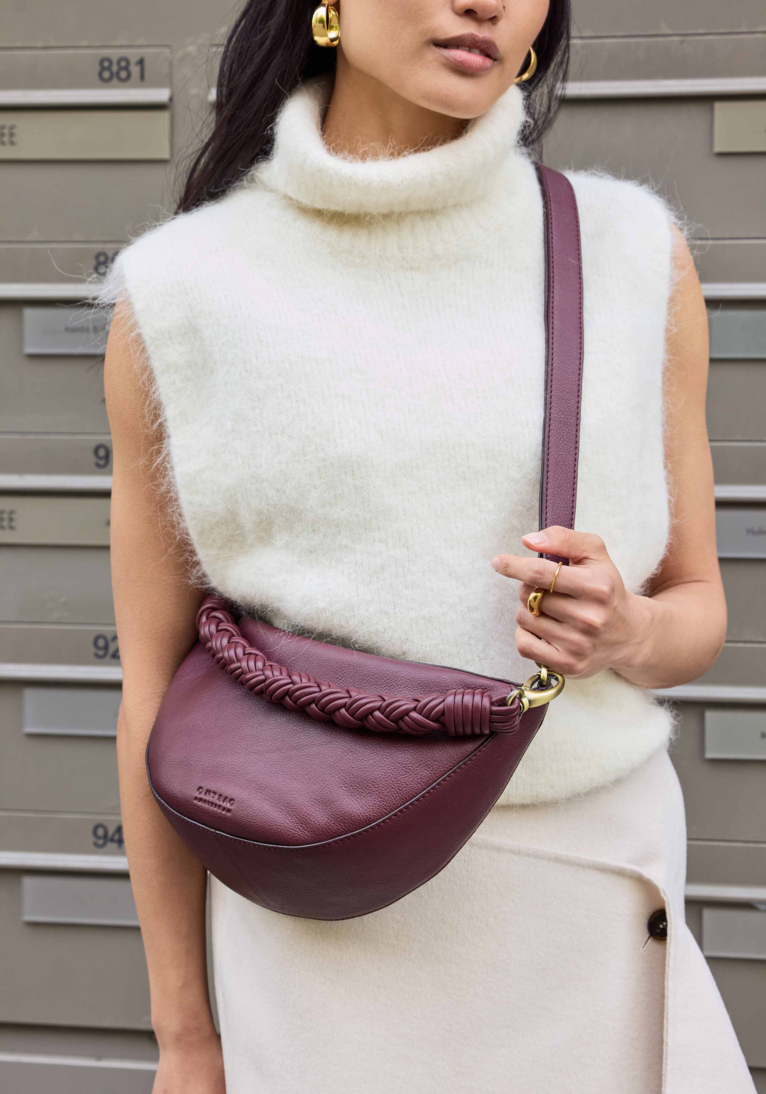 O My Bag Bag Leo Soft Grain Leather Twisted Handle Dark Cherry