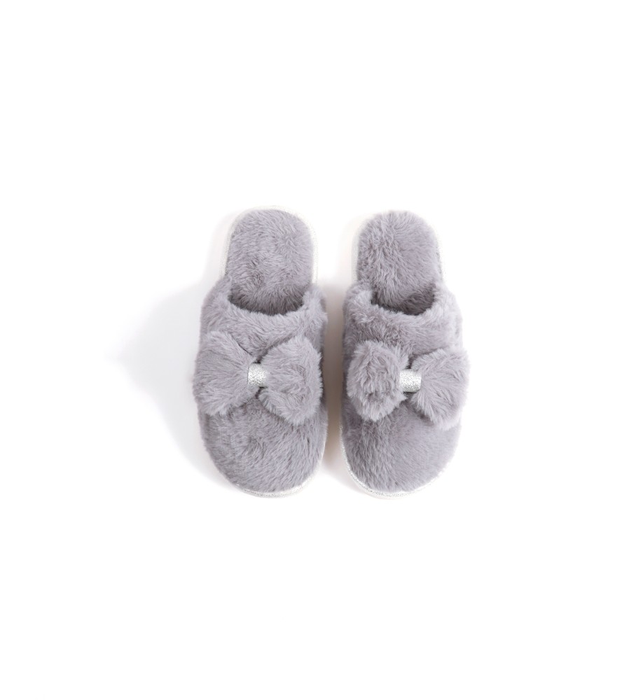 Pantufas Admas com laço cinza